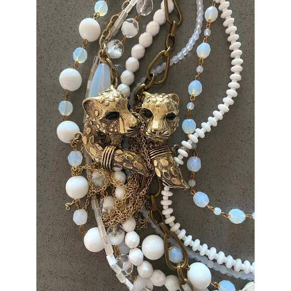 Gabriele Frantzen White Multi-Strand Statement Necklace with Gold-Tone Tigers - Picture 6 of 9